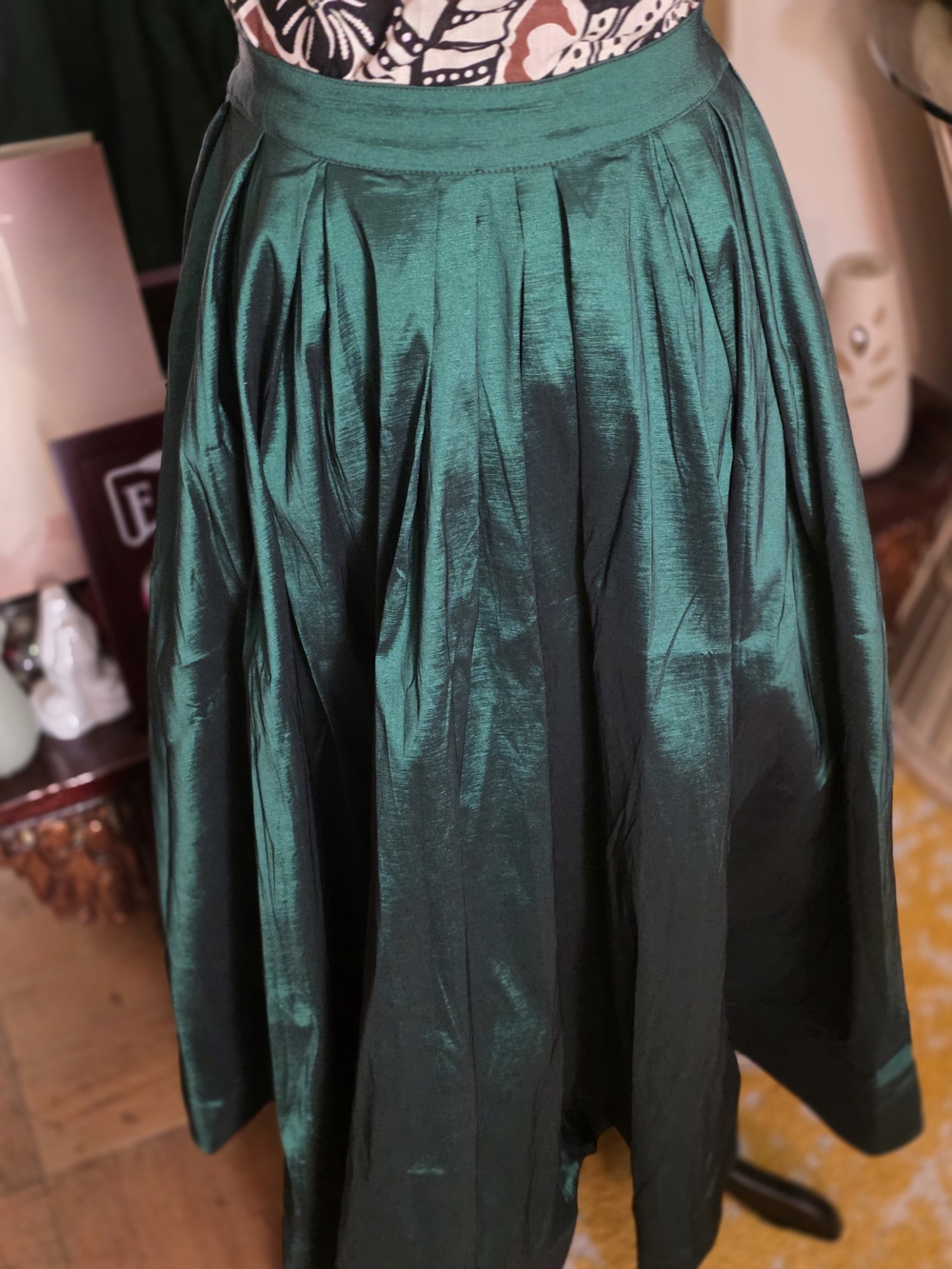 HYFVE Emerald Green A-Line Pleated Midi Skirt